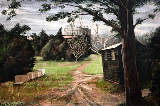 Peter Messer (1954-) Glyndebourne in Winter: Beehives 15.5 x 23.5in.